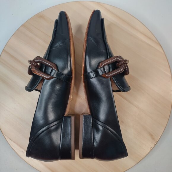 Louise et Cie Emlen Black Leather Square Toe Tortoise Chain Loafers Women US 8.5 - Picture 10 of 13